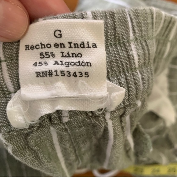 Beachlunchlounge Olive Green Striped Linen Cotton Drawstring Cropped Pant Sz L - Picture 9 of 9